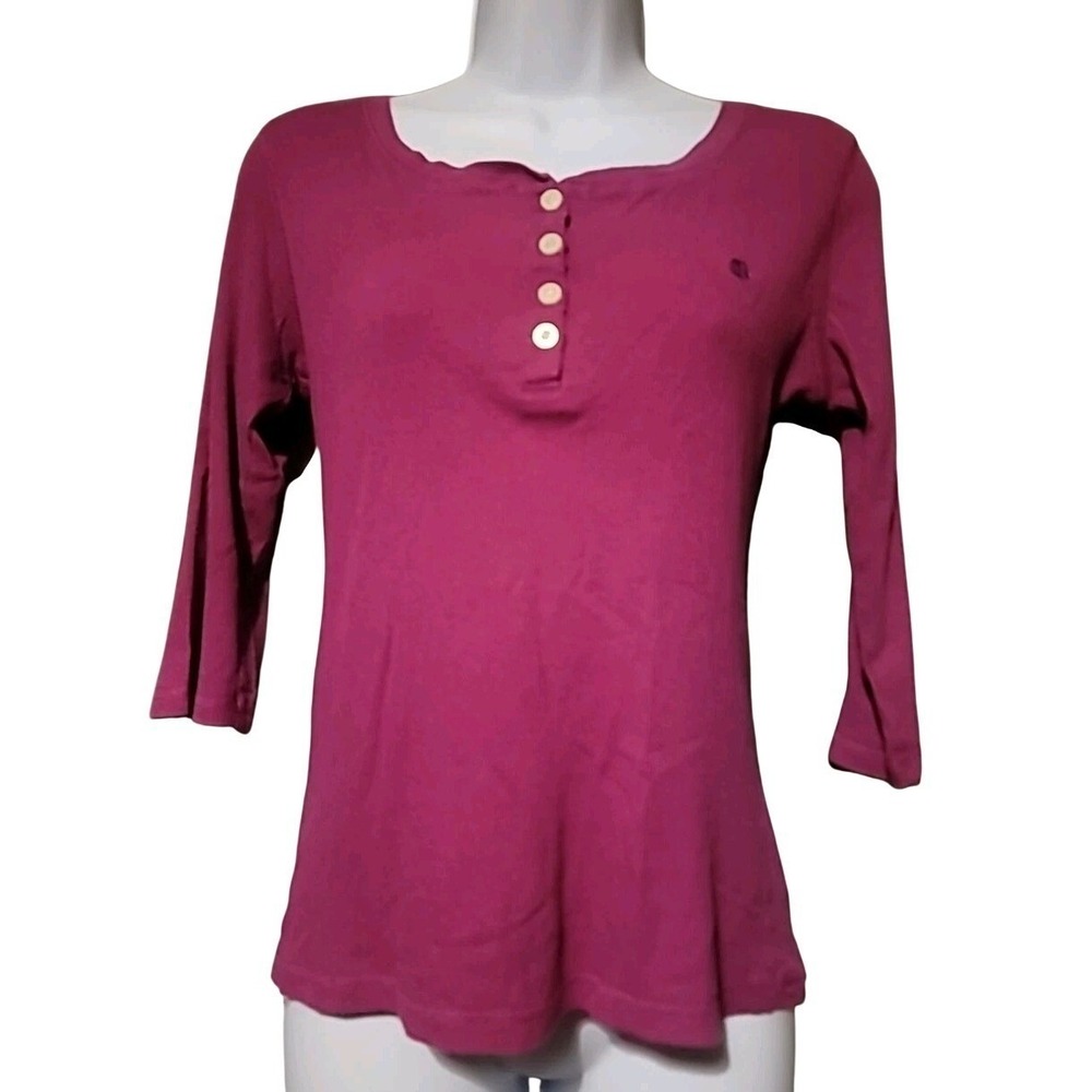 Tommy Hilfiger Henley 3/4 Sleeve Shirt Purple Size Sm Ribbed Stretchy Logo